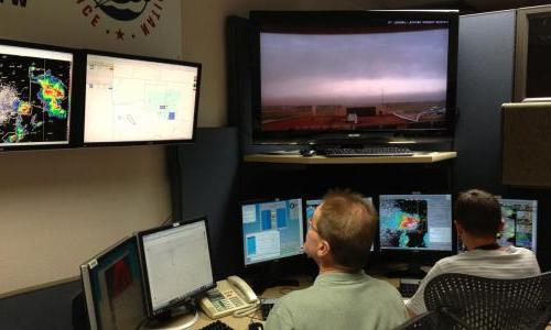 Two NWS scientists monitor the weather.